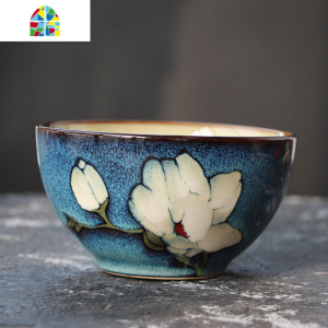 日式创意陶瓷小饭碗米饭碗手绘花朵手工碗窑变餐厅餐具个性和风碗 FENGHOU 梅花13厘米