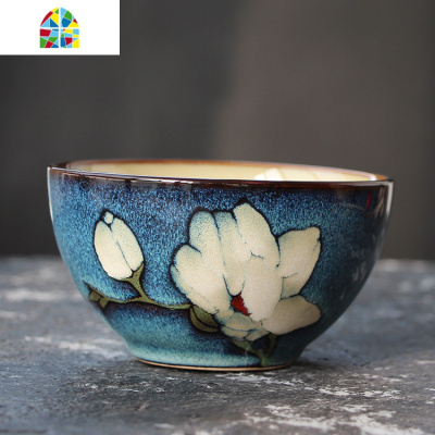 日式创意陶瓷小饭碗米饭碗手绘花朵手工碗窑变餐厅餐具个性和风碗 FENGHOU 梅花13厘米