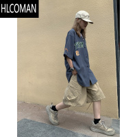 HLCOMAN新款印花短袖衬衫男圆领棒球服潮牌hiphop男女日系半袖衬衣