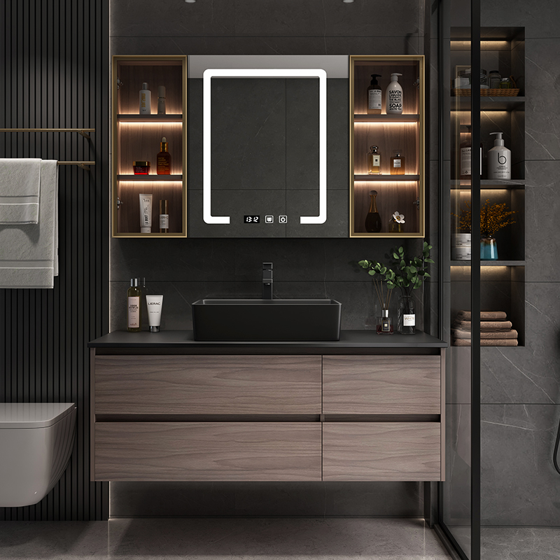 恒妙岩板浴室柜台上盆卫生间洗漱台轻奢新中式洗手台洗脸盆柜组合智能