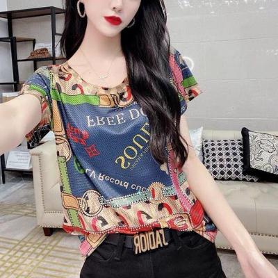 短袖女2021夏季新款时尚潮流字母印花T恤女港风复古修身半袖上衣聿垣格