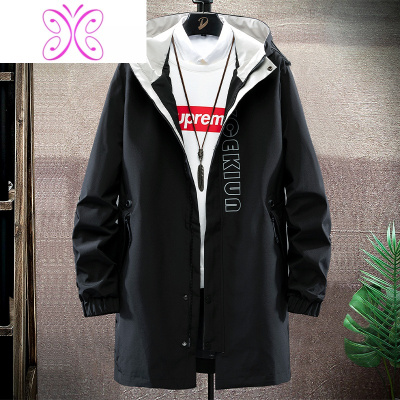 YUANSU外套男春秋加肥加大码中长款风衣男宽松特大号休闲胖子肥佬夹克男风衣