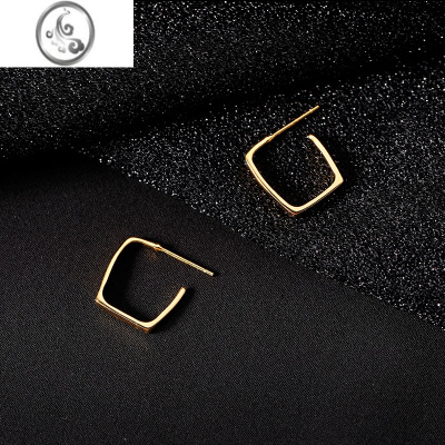 JiMi简约方形耳钉女银银S999养耳洞耳环小众设计感高级耳圈冷淡风耳饰