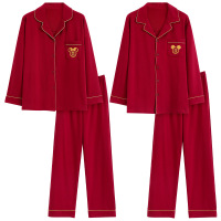 情侣睡衣春秋冬季棉质本命年喜庆结婚红色一男士一女士家居服套装_972