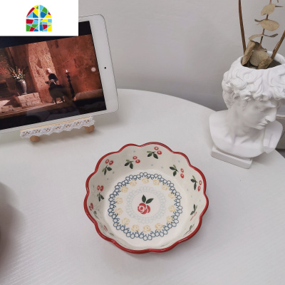 *漂亮的小姨妈*红樱桃花边碗日式陶瓷可爱沙拉碗咖啡杯情侣杯 FENGHOU 7寸碗