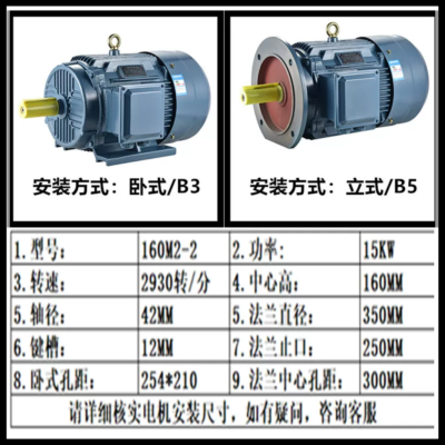 宗菱三相异步电动机YE3-160M2-2 15KW