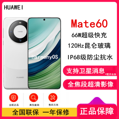 [全新]华为Mate60 12GB+1TB 白沙银 66W快充 全焦段超清影像 鸿蒙OS 120Hz昆仑玻璃屏 支持卫星消息 全网通手机