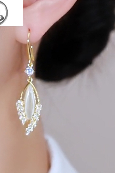 JiMi2023年新款潮气质百搭麦穗猫眼石耳环高级感金枝玉叶民族风耳饰女