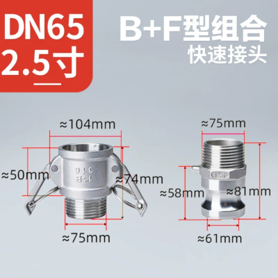 钜星304不锈钢快速接头外丝BF水管活接卡扣式 304快接2.5寸[B型+F型]DN65