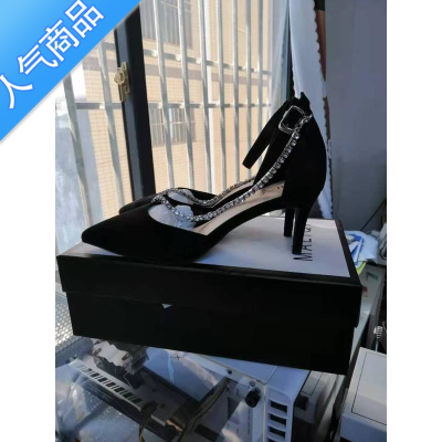 SUNTEK黑色高跟鞋女2023年新款气质女范网红高级感设计感小众性感细跟