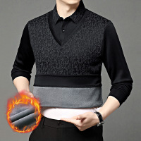加绒加厚男式假两件毛衫衬衫领冬季中年长袖休闲加厚毛衣爸爸装厚_1