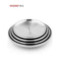美帮汇304不锈钢盘子加厚菜盘餐盘家用水果盘圆盘碗盘双层防烫餐具