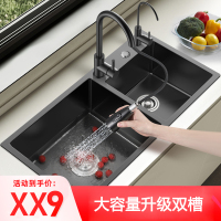 厨房水槽双槽洗菜盆手工纳米加厚304不锈钢家用洗碗池大尺寸台下