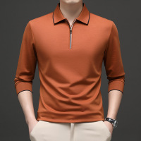 长袖薄款男士Polo衫秋季中青年商务休闲纯色宽松T恤上衣