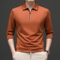 长袖薄款男士Polo衫 秋季中青年商务休闲纯色宽松T恤上衣
