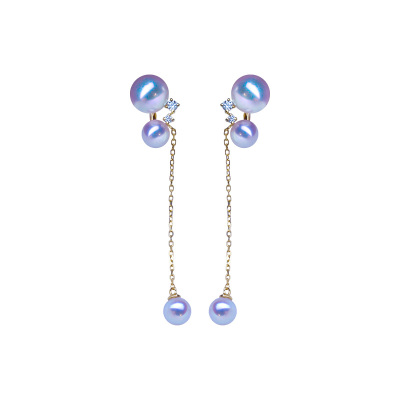 风下Hrfly珍珠耳饰流苏耳钉正圆18K金日本海水珍珠耳钉耳线耳环白色