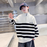 男童高领毛衣秋冬款新款中大童上衣加厚儿童冬装条纹针织衫潮