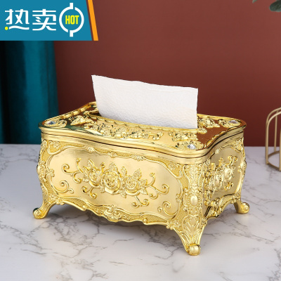 敬平欧式纸巾盒家用客厅茶几抽纸盒创意轻奢KTV纸抽盒餐厅美式ins摆件 金色(时尚款)