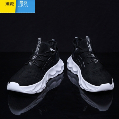 聚范男鞋2024年春季新款透气青少年网面运动跑步网鞋小白飞织软底潮鞋