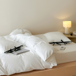 跳色床品|纯棉水洗棉床上四件套绑带款床单被套简约床上用品