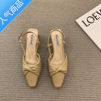 SUNTEK粗跟法式小众包头凉鞋仙女鞋子2023年新款夏季中跟配裙子气质单鞋