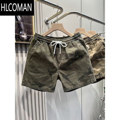 HLCOMAN夏季休闲34分迷彩短裤弹力松紧腰中裤男士宽松三分四分潮流裤子