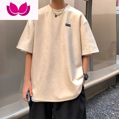 七斓绒短袖t恤男夏季新款潮牌宽松大码上衣服潮流美式高街情侣装