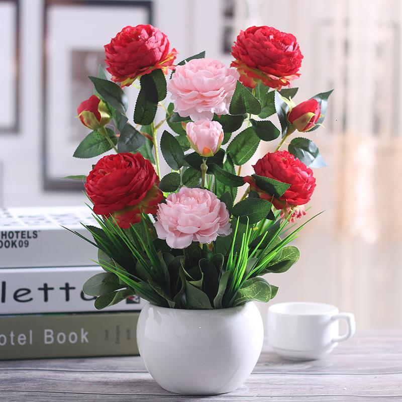 假花仿防真玫瑰花束客厅摆件绢花干插花艺装饰塑料花盆栽餐桌摆花