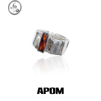 JiMiAPOM危险同谋/原创925银银红色锆石开口戒指小众暗黑男女情侣对戒