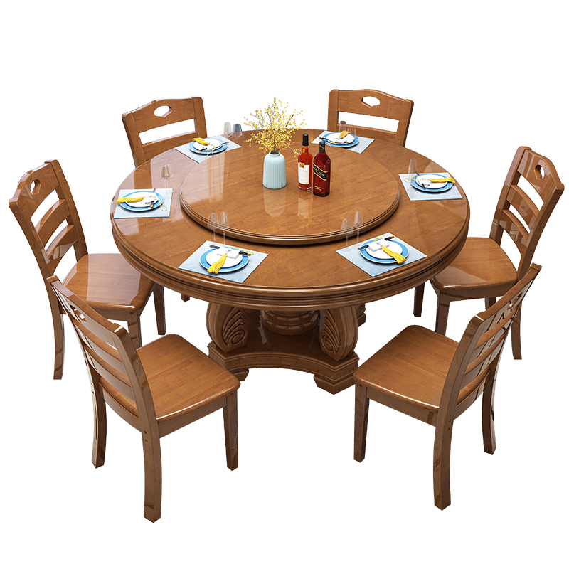 晋舰 新中式酒店桌椅包厢大圆桌家用饭桌饭店大型宴会桌 1.3米一桌六椅