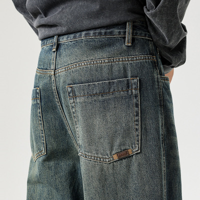 广东新塘牛仔裤男新款高级感轻奢重古破坏感直筒潮牌长裤男生