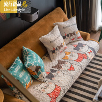 北欧个性卡通沙发垫可爱大气现代时尚客厅喵星人防滑套罩巾 三维工匠坐垫