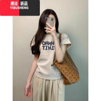YIBUSHENG印花正肩短袖t恤女季2024新款修身显瘦辣妹别致绝美短款小上衣