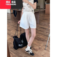YIBUSHENG纯色松紧腰抽绳阔腿休闲裤女季新款显瘦直筒裤百搭短裤