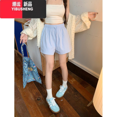YIBUSHENG松紧腰纯色休闲裤女季2024新款百搭显瘦宽松阔腿裤抽绳运动短裤