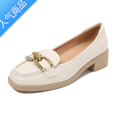 SUNTEK2023春秋新款妈妈鞋软底舒适厚底皮鞋防滑乐福鞋洋气单鞋豆豆鞋女