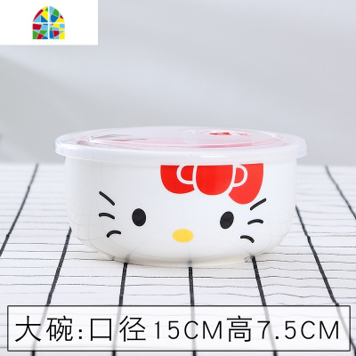 带盖单个保鲜盒 陶瓷圆形便当盒密封套装碗微波炉加热适用泡面碗 FENGHOU 金枝绿叶中碗配盖