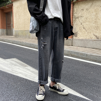 梵克公牛水洗牛仔裤男韩版潮流常规老爹长裤子痞帅春季帅气超火cec灰黑M