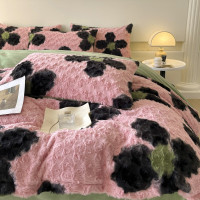 秋冬A类玫瑰多巴胺仿兔毛绒四件套双面珊瑚绒加厚保暖牛奶绒4件套