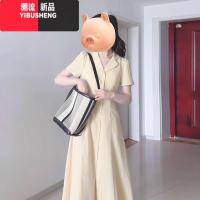 YIBUSHENG法式高级感短袖西装连衣裙子女装2024新款季小个子气质收腰长裙