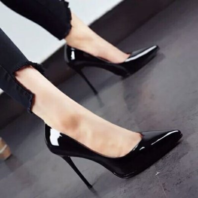 七色王国10cm高跟鞋女防水台性感细跟超高跟尖头显瘦漆皮单鞋秋季宴会杏色休闲鞋