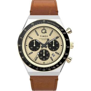 Timex/天美时石英计时码表复古赛车风格防刮金 tone 表盘真皮表带 Beige