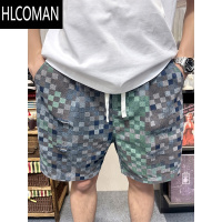 HLCOMAN美式休闲复古马赛克破洞牛仔短裤男2025夏季新款宽松潮流痞帅短裤