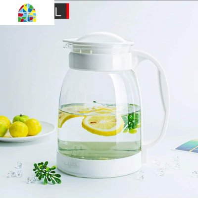 封后家用可高温玻璃冷水壶套装冰箱装凉白开水杯日式大容量透明泡茶壶 FENG 黑色2000ml+2个300ml茶杯耐凉水壶