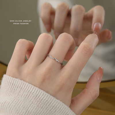 缠绕线条戒指女s999纯银简约百搭韩版时尚足银指环可调节手饰批发送女朋友老婆情人节七夕生日礼物