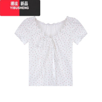 YIBUSHENG设计感别致木耳边系带短袖T恤女季纯欲风修身显瘦短款上衣ins潮