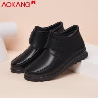 奥康女棉鞋冬季加绒保暖中老年妈妈棉靴牛皮高帮魔术贴女士休闲短靴