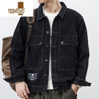 YANXU牛仔外套男2023新款ins潮牌痞帅工装早秋宽松翻领夹克上衣