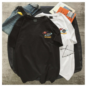 印花星球圆领白色短袖T恤女圆领夏季新款宽松大码学生上衣女装潮