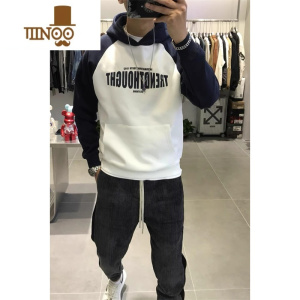 YANXU2023新款撞色连帽卫衣男美式潮牌字母印花套头长袖休闲上衣